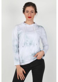 Resim Kadın Kapüşonlu Batik Sweatshirt Beyaz 