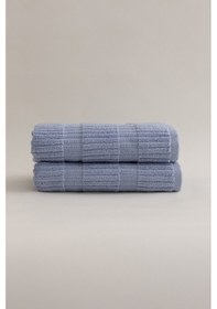 Resim Ivory Mavi Bordürlü Mikro Fiber %100 Pamuk 2li El Yüz Havlusu Set Mavi 