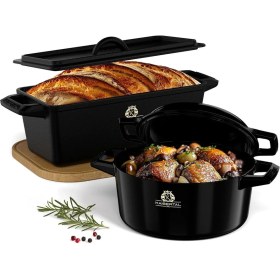 Resim Dökme Demir Ekmek Kalıbı ve Emaye Güveç Tenceresi Seti 