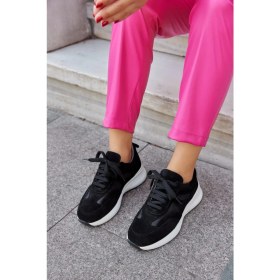 Resim Nilufarr Roma Siyah Süet Hakiki Deri Kadın Sneaker 