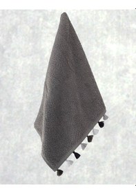 Resim Püsküllü Yumuşak Pamuk Havlu Yüksek Emicili El Havlusu 50x90 Cm Gri 