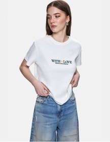 Resim LTB Gögüste Slogan Nakışlı Beyaz T-shırt 