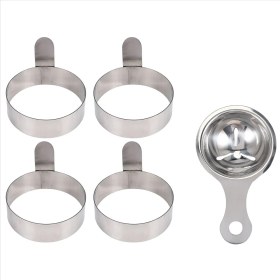 Resim Maggiei 4 Adet Paslanmaz Çelik Yumurta Halkası, Yumurta Şekillendirici, Yapışmaz Pişirme Halkaları, Omlet Kalıbı, 1 Yumurta Ayırıcı, Mutfak Pişirme Aletleri (Yurt Dışından) 