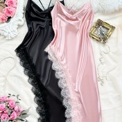 Resim Kadınlar İçin Dört Mevsim Moda Seksi Fırfır Yaka Tek Renk Camisole Gecelik 2'li Set 