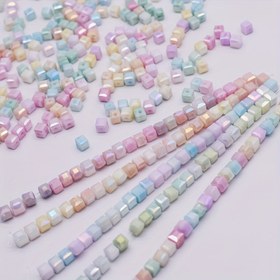 Resim 4 mm Kare Yönlü Cam Boncuklar - Takı Yapımı için Su Lekeli Buz Çatlağı Makaron Pastel Renkler, Kendin Yap El Sanatları, Bilezikler ve Kolyeler, Takı Yapımı için Boncuklar 