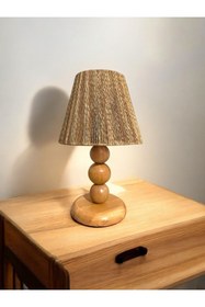 Resim KorFam HASIR EL YAPIMI BOHEM AHŞAP AYAKLI RUSTİK ABAJUR 