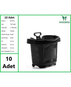 Resim Tekerlekli Plastik Market Alışveriş El Sepeti 40 Litre Siyah 10 Adet 