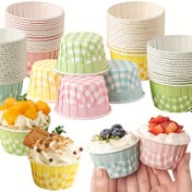 Resim 50 Adet Vintage Ekose Muffin Kapları - Isıya Dayanıklı, Cupcake & Tatlılar için Kıvrık Kenarlı Dekoratif Kağıt Pişirme Linerleri, Bayramlar için Çok Renkli Çeşit Paketi (Halloween/Noel/Paskalya/Şükran Günü) 
