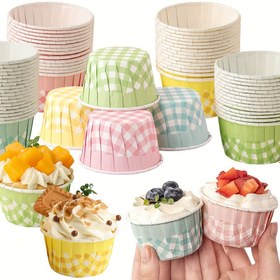 Resim 50 Adet Vintage Ekose Muffin Kapları - Isıya Dayanıklı, Cupcake & Tatlılar için Kıvrık Kenarlı Dekoratif Kağıt Pişirme Linerleri, Bayramlar için Çok Renkli Çeşit Paketi (Halloween/Noel/Paskalya/Şükran Günü) 