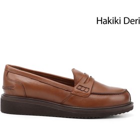 Resim GÖNDERİ(R) Kadın Taba Antik Dolgu Taban Hakiki Deri Loafer Ayakkabı 