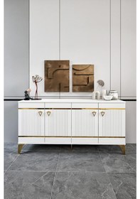 Resim KORDON KONSOL MDF MEBRAN KAPAK BEYAZ GOLD 