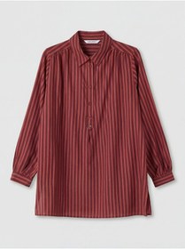 Resim LC Waikiki GÜLİS GİYİM'DEN Bordo Gömlek Yaka Çizgili Oversize Kadın Tunik 