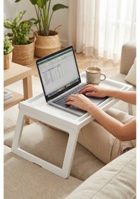 Resim Katlanabilir Yatak Üstü Keyif Sehpası Laptop & Kahvaltı Sehpası 56 36 Cm Beyaz 