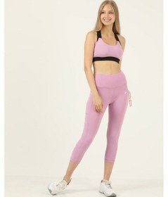Resim Missmaral Kadın Lila Yüksek Bel Toparlayıcı Çift Cepli Diz Altı Kapri Tayt Capri 1054 Slim Fit 1054 Lila 
