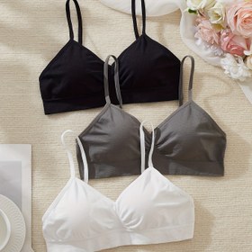 Resim 3 adet Dikişsiz Kadın Sütyen Seti - Yumuşak, Rahat, Elastik Kablosuz ve Dolgulu Kablosuz Sütyenler - Sevimli, Alt Kablosu Yok, Düz Renk Kumaş Naylon Malzeme, Yüksek Destek, Sevimli Görünüm, Bralette Stil 