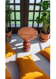 Resim Doğal Masif Ahşap Tekli Yan Sehpa Fındık Renk Mantar Sehpa Kahverengi 