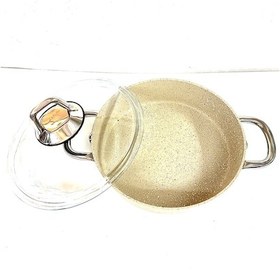 Resim Çelik Kulplu Titanyum Granit Basık Karnıyarık Pilav Tenceresi 30 Cm Bej 