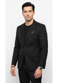 Resim Plus Scorpion Erkek Pamuklu Penye Likralı Tek Düğmeli Çift Yırtmaçlı Blazer Ceket Siyah 