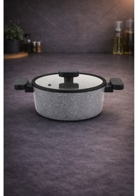 Resim Valeria 24 cm Granit Derin Tencere Silikon Kenarlı Cam Kapak - Gri 