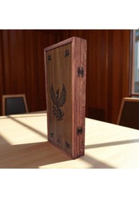 Resim Simya Premium Zümrüdü Anka Kuşu Ceviz Kaplama Ahşap Pullu Tavla 