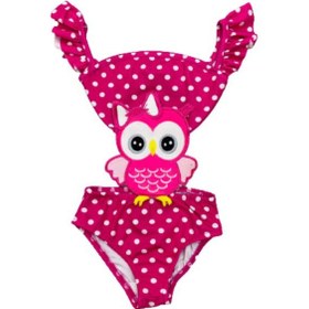 Resim Lolliboomkids Mayokini Sevimli Baykuş Temalı Koyu Pembe Kol Fırfırlı Son Sezon Kostüm Mayo Pembe 