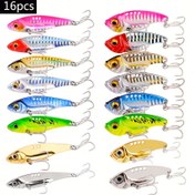 Resim 16 adet Karışık Metal VIB Bionik Balıkçılık Yemleri Seti, Tatlısu Tuzlu Su için Keskin saç tokası ile Yapay Sert Spinner Jigbaits 