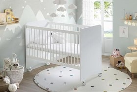 Resim BW1025 - Pratik Kademeli Tekerlekli Bebek Beşik Ahşap 60x120 
