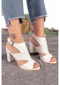 Resim Magdalena Beyaz Yüksek Topuk Açık Burun Sandalet 001 