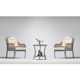 Resim Zen Çay Seti Bahçe ve Balkon Mobilyası Takımı (1+1+Sehpa) Krem 