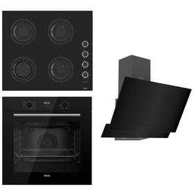 Resim FLOWART-FLAMEART Serisi Siyah Set (CS205-FA + QBL63CS +D063 ) - Emaye Izgara / Kademeli Musluk 