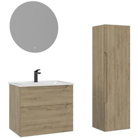 Resim Orka Messina 65 Cm Meşe Led Banyo Dolabı Takımı Ve Boy Dolabı Meşe 