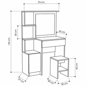 Resim Aeka Ae-4002 Novella Puflu Aynalı Makyaj Masası, Dolaplı, Çekmeceli, Raflı, Beyaz, Minderli, Tuvalet 