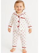Resim Kız Bebek Kalpli Pamuklu Pijama Takımı Uzun Kollu, 2 Li Set 08376 Kırmızı 