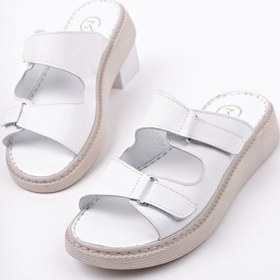 Resim Muggo Morgen Hakiki Deri Çift Bantlı Ayarlanabilir Ortopedik Günlük Kadın Terlik Beyaz 