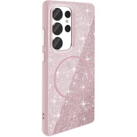 Resim Mobilzone Galaxy S25 Ultra Kılıf Magsafe Şarj Özellikli Parlayan Simli Zore Okso Kapak - Pembe 