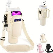 Resim 1 adet 40 oz Tumbler için Telefon Cepi ile Su Şişesi Taşıyıcı Çantası, Ayarlanabilir Askılı Anti Yanık Neopren Su Şişesi Tutucu, Yürüyüş, Yürüyüş, Seyahat, Kamp, Balıkçılık için Uygun 