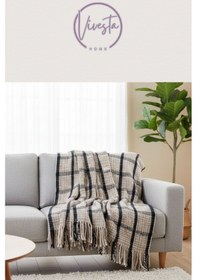 Resim Yumuşacık Scotch Battaniye 150 200 Cm Sıcak, Şık Ve Konforlu Tasarım Bej - Siyah 