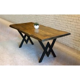 Resim Entema Doğal Ağaç Masif Kütük Masa 90 cm x 200CM ( Metal Ayak ) 
