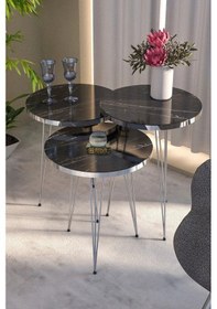 Resim Uslucan Alışveriş Zigon Sehpa Ve Orta Sehpa Elips Set Gümüş Bendir Tel Çok Renkli 