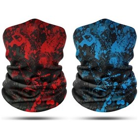 Resim Dair Kırmızı Turkuaz Desenli 2'li Set Boyunluk Bandana Outdoor Balaklava Yüz Maskesi Kafa Bandı 