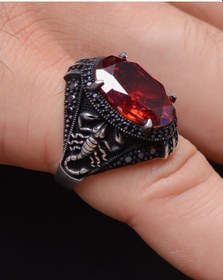Resim Gümüş Erkek Yüzük Kırmızı Zirkon Taşlı Akrep Figürlü 