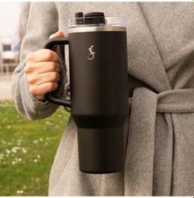 Resim Lurch Big Cup 1.2 L, Paslanmaz Çelik Termos - Uzatılabilir Pipetli, Çift Cidarlı, Sızdırmaz Mat Siyah 