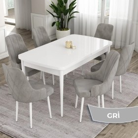 Resim Canisa Concept Eta Serisi 80 x 132 cm Açılabilir Mdf Yemek Odası Masa Takımı Beyaz Masa 6 Sandalye 