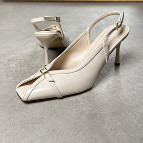 Resim Açık Krem Tokalı Slingback Kare Burun Ayakkabı - Krem / 36 / Kadın 