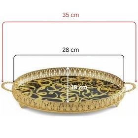 Resim 3 Adet Gold Renk Vav Desen Metal Çerçeveli Cam Nişan-servis Tepsi Seti 28 19 Cm Rosegold 