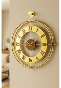 Resim Metaquartz Aksesuar 5 Li Romera Classic Exclusive Elegante Set, Modern Dekoratif Metal 3'lü Duvar Saati 3lügold 