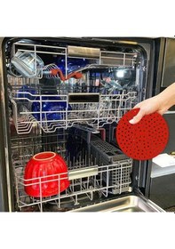 Resim River World 20 cm'lik Kırmızı Renkte Isıya Dayanabilen ve Yıkanabilen Yuvarlak Silikon Airfryer ve Fırın Matı 