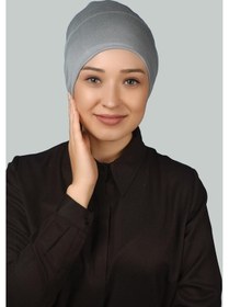 Resim Altobeh Hazır Pratik Geçmeli Uzun Boru Tesettür Bonesi - Gri 