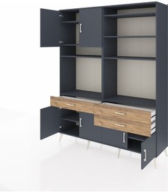 Resim Hyperion Gardrop 10 Raflı 3 Çekmeceli 8 Kapaklı 176x44x221 Antrasit-antrasit/çam Antrasit/çam 