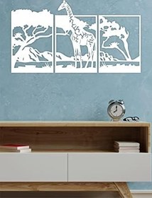 Resim UNT Safari Afrika Temalı 3 lü Ahşap Tablo BEYAZ 48 x 99 UNTNM161 